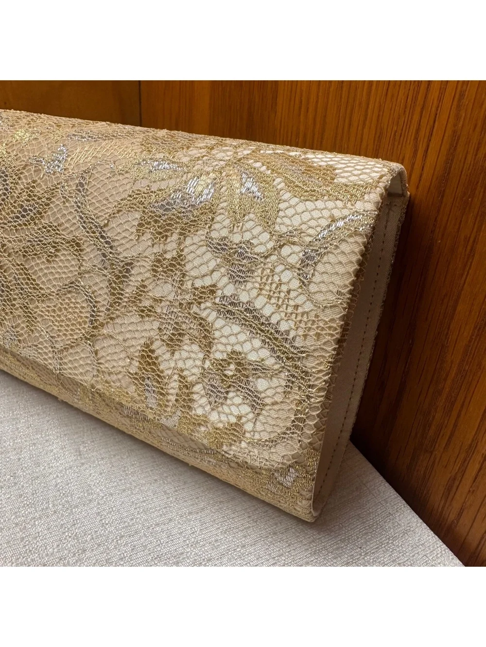 Vintage Gold Metallic Lace Evening Clutch Purse Chain Strap Formal Handbag